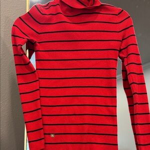 Lauren Ralph Lauren Red and Black Striped Turtleneck Sweater